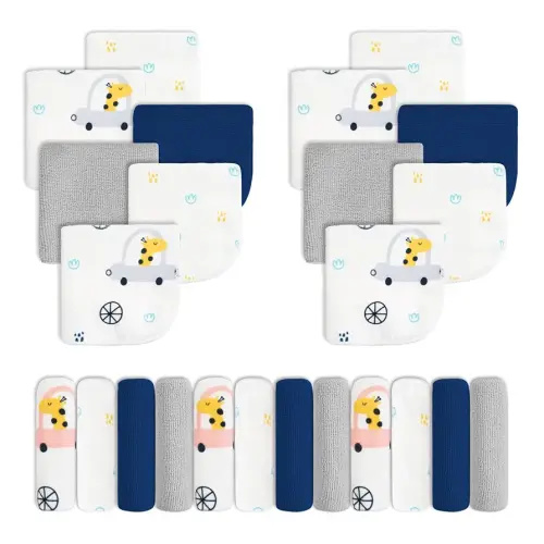 Viviland Baby Washcloths, Super Soft Baby Bath Towels for Newborn 24 Pack, Absorbent Face & Body Wash Cloth for Baby Girl, Blue-Giraffe Pattern, 9 x 9 inch