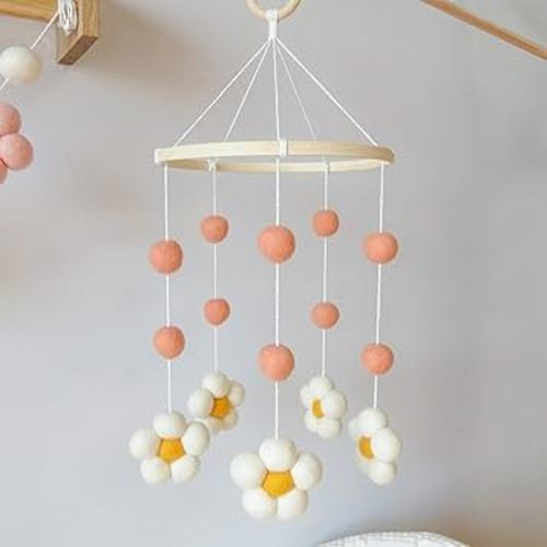 Baby Mobile for Crib Daisy Crib Mobile for Girls Boys Boho Nursery Felt Daisy Mobiles