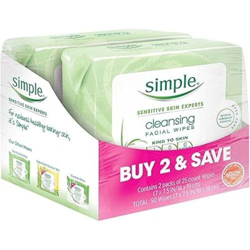 Simple Kind to Skin Facial Wipes, Cleansing 25 ct, Twin Pack