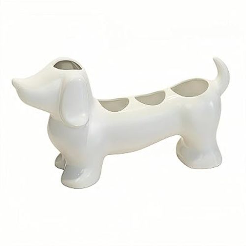 Dachshund Toothbrush Holder, Ceramic Bathroom Organizer with Toothbrush Stand, Countertop Accessories for Bathroom, Cute Home Decor (White)