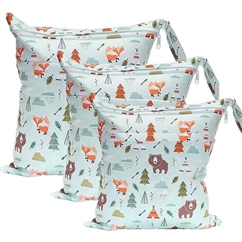 Wet Dry Bag for Cloth Diapers, 2PCS Waterproof Reusable Wet Bag with Zippered Pockets, Washable, Reusable for Travel, Beach, Pool, Stroller, Diapers, Dirty Gym Clothes, Swimsuits, 14x12In & 12x11In