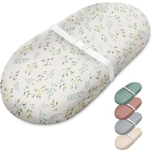 Blissful Diary Muslin Baby Changing Pad with Waterproof Lining Foam, Baby Changing Table Pad with Cover for Dressers (Botanical Leaf, Avocado)