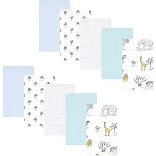 Hudson Baby Unisex Baby Cotton Flannel Burp Cloths 10-Pack, Boy Safari World, One Size