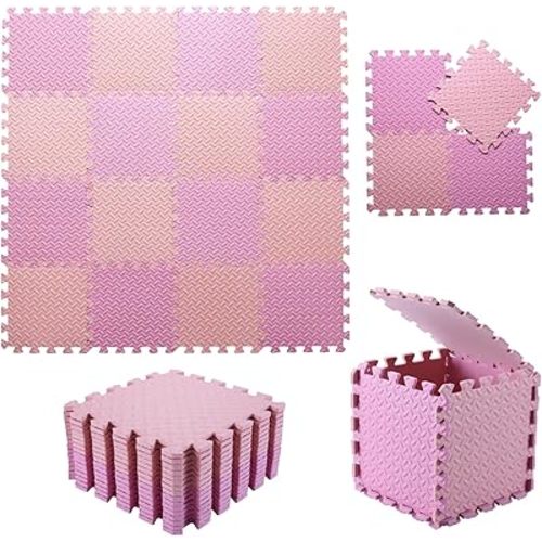 Foam Play Mat for Baby, 0.4 Inch Thick Foam Interlocking Floor Mats, Soft Non-Toxic Baby Playmat, Solid Colored Puzzle Play Mat Kids Floor Mats, 16 Tiles, Pink/Loli Pink