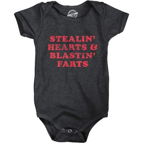 Crazy Dog T-shirts Stealin Hearts and Blastin Farts Baby Bodysuit Funny Cute Stinky Newborn Jumper