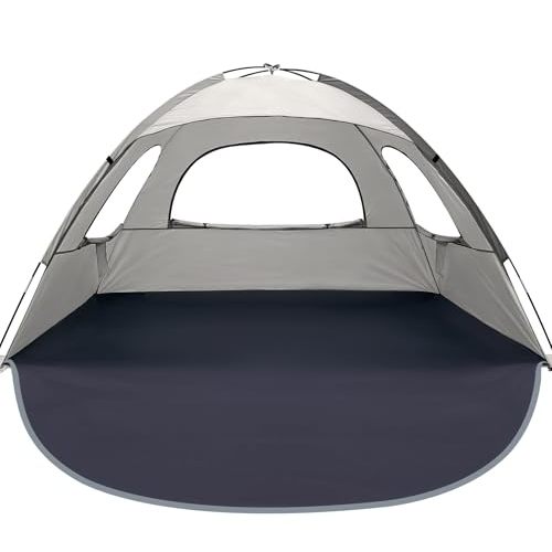 WhiteFang Beach Tent Anti-UV Portable Sun Shade Shelter for 3/4/6/8 Person, Extendable Floor with 3 Ventilating Mesh Windows Plus Carrying Bag, Stakes and Guy Lines