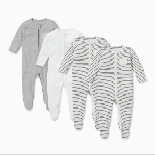 Zip Baby Pajamas 4 Pack - Gray Stripe, 0-3 M