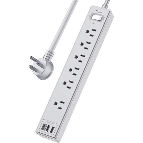 6Ft Power Strip Surge Protector - Yintar Extension Cord with 6 AC Outlets and 3 USB Ports for Home, Office, Dorm Essentials, 1680 Joules, ETL Listed, Grey