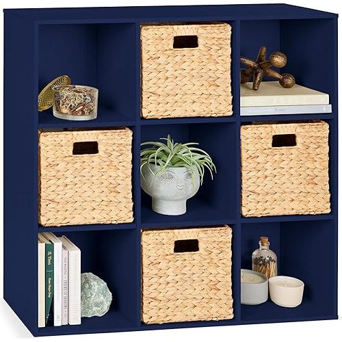 9-Cube Storage Organizer, 11in Shelf Opening, Bookshelf, Toy Storage, Customizable w/ 3 Removable Back Panels – Navy
