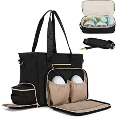 BAFASO Wearable Breast Pump Bag with Cooler and Laptop Sleeve (Compatible with Momcozy S12 Pro, Momcozy M5, Elvie), Pumping Bag for Working Moms (Patent Pending), Black