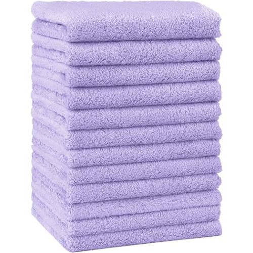 HOMEXCEL Baby Washcloths 12 Pack-Microfiber Coral Fleece Baby Bath Face Towel 7 x 9 Inch Extra Absorbent Soft Burp Cloth and Wash Cloths for Newborn-Infants and Toddlers,Purple