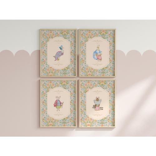 Peter Rabbit Nursery Prints above crib nursery classics decorating girls nursery vintage wall arts grandmillennial nursery storybook decor