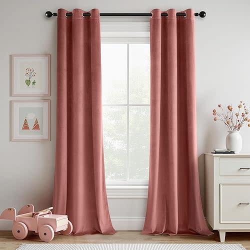 Dusty Rose Pink Velvet Curtains 84 Inches Long Blackout Thermal Insulated Soundproof Curtain Privacy Room Darkening Curtains Grommet Window Drapes for Bedroom Living Room 42 x 84 Inch Set of 2