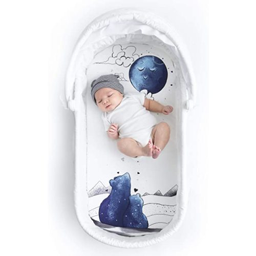 JumpOff Jo - Hypoallergenic Fitted Bassinet Sheet for Baby Boys & Girls - Rectangular, Hourglass & Oval Crib Compatible, Soft, Breathable, Machine Washable - Mama Bear Blue