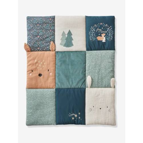 Quilted Floor Mat / Playpen Base Mat, Brocéliande - printed green, Bedding & Decor