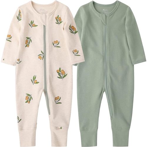 O2 BABY Organic Cotton Baby Footless Pajamas, Zip Front Baby Boys Girls Romper, Long Sleeve Sleep and Play