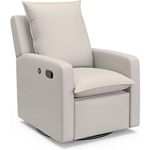 Storkcraft Timeless Reclining Glider (Ivory) -USB Charging Port, 360-Degree Metal Swivel Base, Manual Extending Foot Rest, Supportive Cushions, Durable Fabric