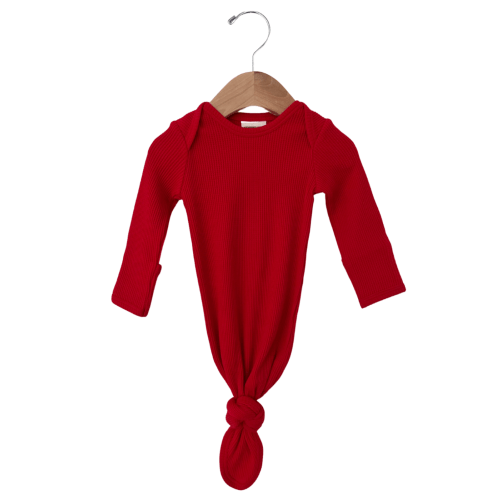 Organic Waffle Knotted Gown, Red