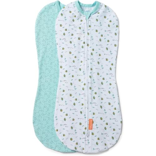 SwaddleMe by Ingenuity Compression Baby Swaddle Pod, Two-Way Zipper for Easy Diaper Changes, Improves Sleep & Calms Startle Reflex, 0-2 Months, 1.0 TOG, 2-Pack - Little Bees
