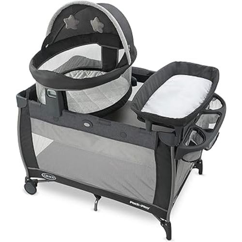 Graco Pack n Play Dome LX Playard with Baby Bassinet, Lightweight Portable Crib, Push-Button Fold Travel Crib, Redmond, Convertible
