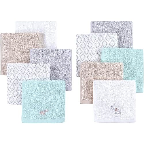 Hudson Baby Unisex Baby Super Soft Cotton Washcloths, Elephants, One Size