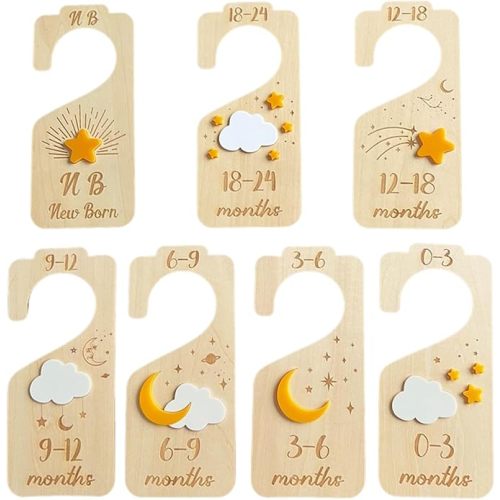 Baby Closet Dividers,Baby Clothes Dividers for Closet,Nursery Decor Storage Hangers Organizer,Sided Organizer for Newborn to 24 Months Clothes Wooden Nursery Decor Hanger Organize Room(Star Moon)