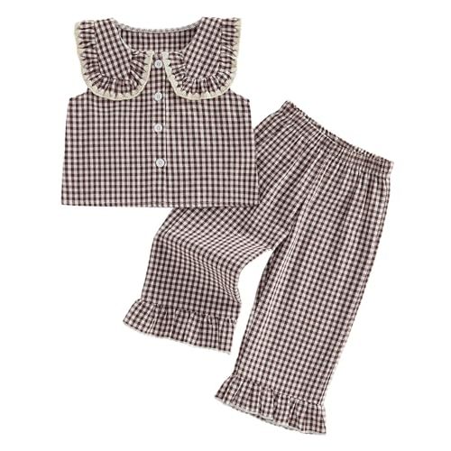 Toddler Baby Girl Clothes Summer Spring Baby Outfit Plaid Frill Trim Plaid Tank Tops Pants 12 18 24 Month 3T 4T