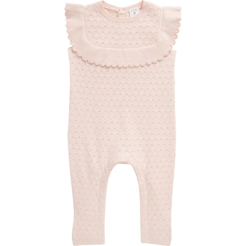 Baby Ruffle Sweater Knit Romper, Pink Lotus