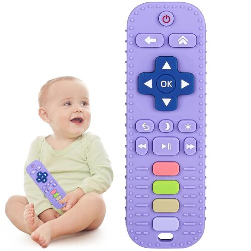 Chuya Silicone Baby Teething Toy Remote Control Shape Chew Toy for Babies 3-6 Months 3-24 Months, Teether Relief Baby Toys for Infants TV BPA Free(Purple)