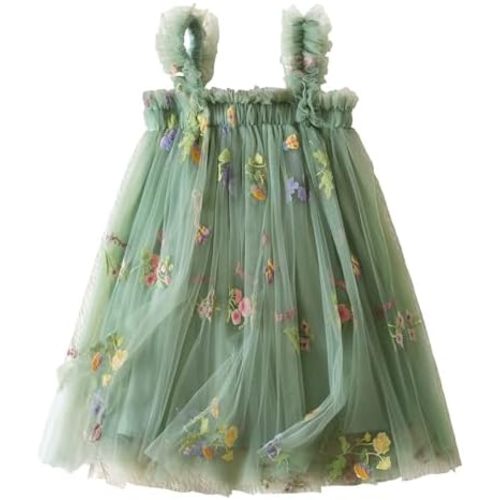 Nileafes Toddler Summer Dress Baby Girl Strap Floral A Line Dress Sleeveless Beach Butterfly Sundress for Toddler Girl