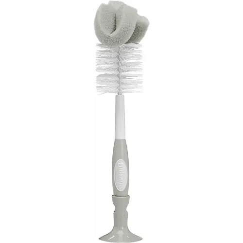 Dr. Brown's Baby Bottle Cleaning Brush with Sponge, Scrubber and Nipple Cleaner, Grey 1 Pack