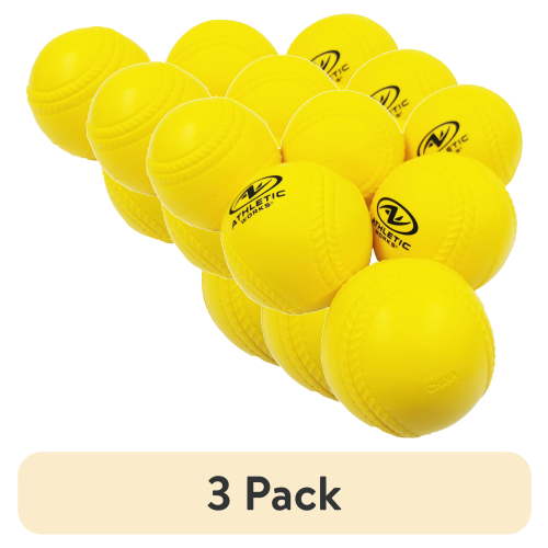 (3 pack) Athletic Works 9 in. Practice Foam Baseballs with Carrying Bag, Yellow, 6 pack, 1.5 oz