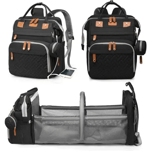 Baby Diaper Bags with Changing Station, Waterproof Diaper Bag Backpack for Moms Dads with USB Charging Port, Baby Shower Gifts, Large Capacity diaper backpack, Black