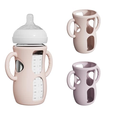 2 Pack Silicone Sleeves with Easy-Grip Handle for Avent Natural Glass Bottles, Anti Breakage Baby Bottle Holder, Compatible with Philips Avent Glass Natural Bottle 8 oz, Not for Infant Use