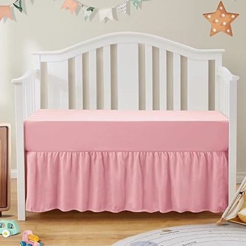 SiinvdaBZX 2-Piece Set Ruffled Crib Skirt & Soft Microfiber Fitted Crib Sheet, 52"x28" + Adjustable Elastic 14" Drop, Fit for Baby Standard Crib & Nursery Toddler Bedding (Blush Pink)