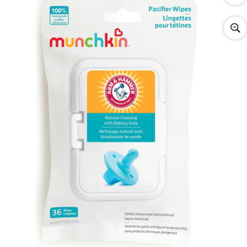 Munchkin Arm & Hammer Pacifier Wipes - Safely Cleans Breast Pump Parts and Feeding Essentials for Baby and Toddler, 1 Pack, 36 Wipes