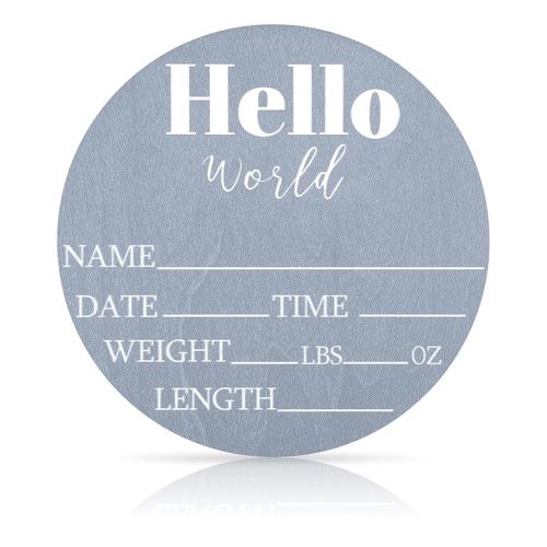 Wooden Baby Announcement Sign, 5.9 Inch Hello World Newborn Sign Birth Announcement Signs Baby Name Plaques Decoration for Photo Props Baby Shower Hospital Nursery Room (Blue)