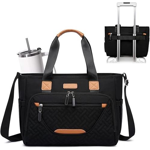 Diaper Tote Bag, 4 in 1 Tote Diaper Bag with 16" Laptop Compartment, Baby Bag with 3 Insulated Pocket for Mam and Dad, Ideal for Travel, Work (Black)