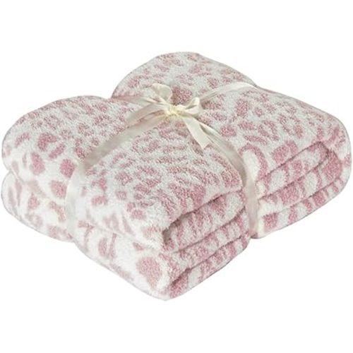 100% Polyester Microfiber Fluffy Leopard Knitted Blanket Throw Blanket Super Soft Cozy Lightweight Thick Blanket (Baby 30"X40", Pink)