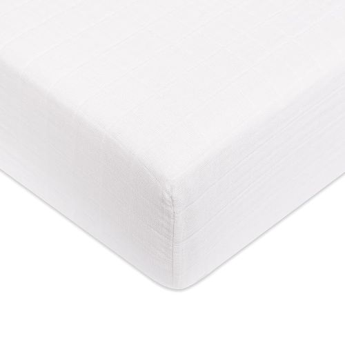 babyletto 100% Organic Cotton Crib Sheet, GOTS-Certified, Fitted 360°, Ultra-Soft and Breathable Muslin - Plain White