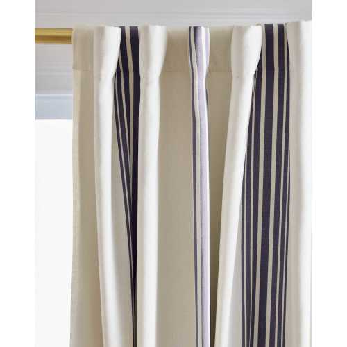 Coastal Stripe Linen/Cotton Blackout Curtain in Ivory/Navy