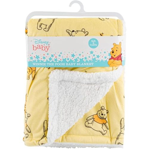 Disney Cudlie Baby Winnie The Pooh MNK/Sherpa Blanket with Happy Days with Bees Print