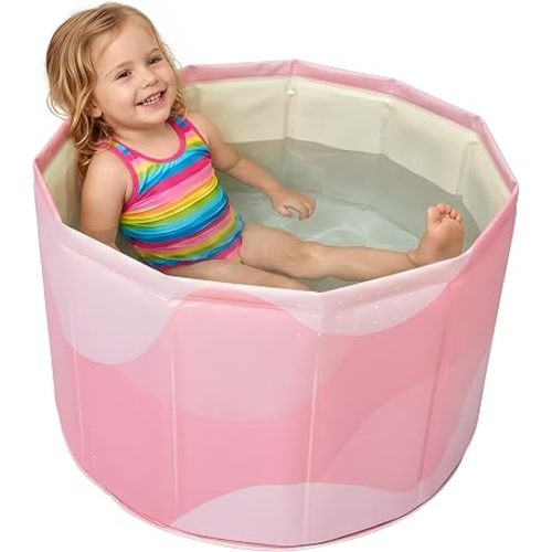WAVYEASE® Upgraded Portable Bath Tub for Toddlers - Foldable Deep Soak Bathtub for Kids, One-Second Setup, Easy Storage, Lightweight, Travel Essentials for 12-60 Months (Pink)