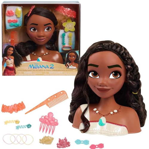 Disney Princess Moana 2 Styling Head, 14-pieces, Pretend Play, Kids Toys for Ages 3 up