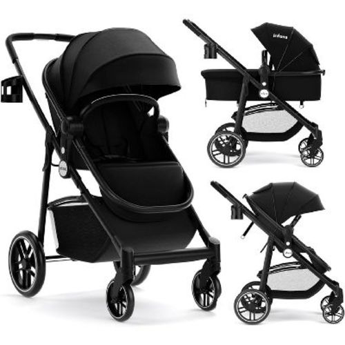 Infans 2 In 1 Baby Stroller High Landscape Infant Stroller And Reversible Bassinet Pram, Foldable Pushchair W/adjustable Canopy, Storage Basket