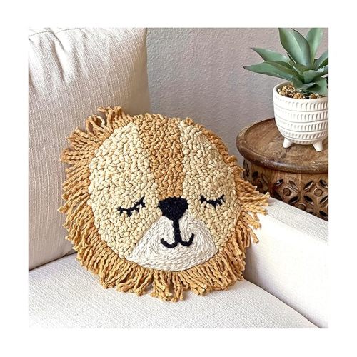 Crane Baby Safari Lion Pillow Nursery Decor, Decorative Round Animal Pillow for Nursery and Toddler Rooms, Lion, 12" x 12", Insert Included