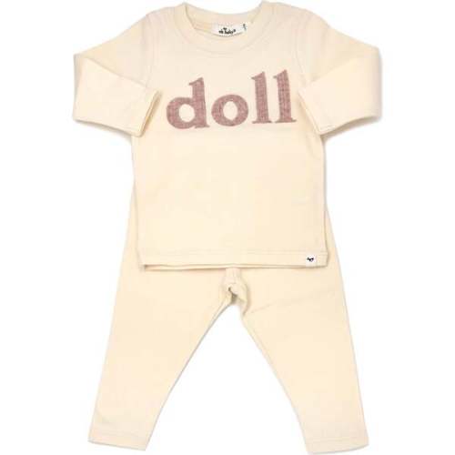 "doll" Ribbed Applique Long Sleeve Two Piece Set, Vanilla - Oh Baby! | Maisonette