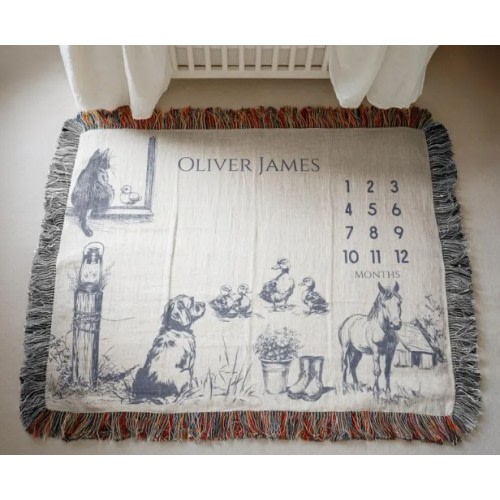 Vintage Farm Milestone Blanket Farm Theme Baby Month Blanket Farm Nursery Decor Farm Baby Shower Gift Farming Woven Blanket Farming Nursery