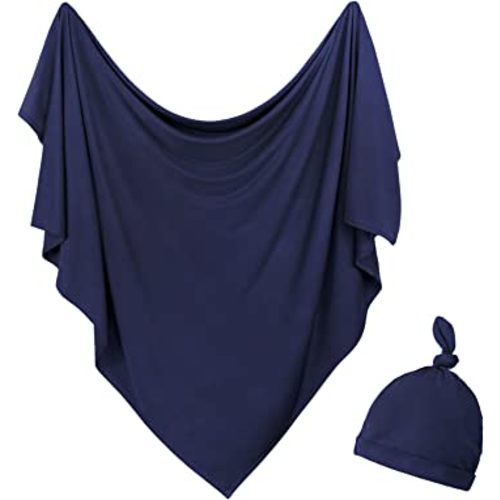 OWLOWLA Newborn Swaddle Set Stretch Wrap Swaddle Receiving Blanket for Baby Boy Girl(Navy Blue)