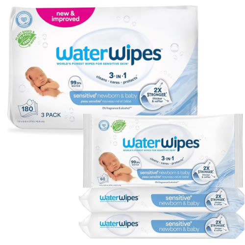 WaterWipes Sensitive+ Newborn & Baby Wipes, 3-In-1 Cleans, Cares, Protects, 99.9% Water, Unscented & Hypoallergenic, 540 Count (9 Packs)